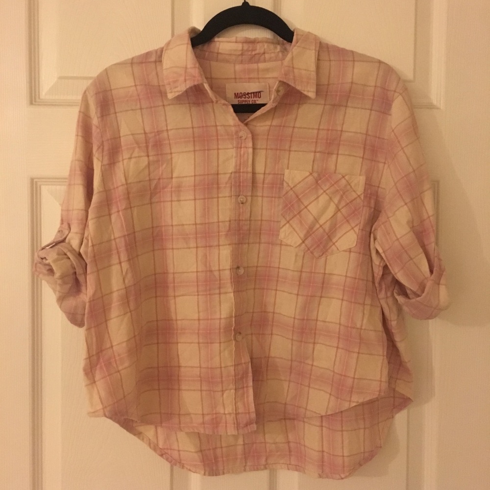 Pastel plaid Button down cropped top